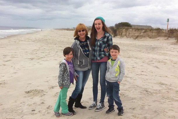 mom and the kids at the beach